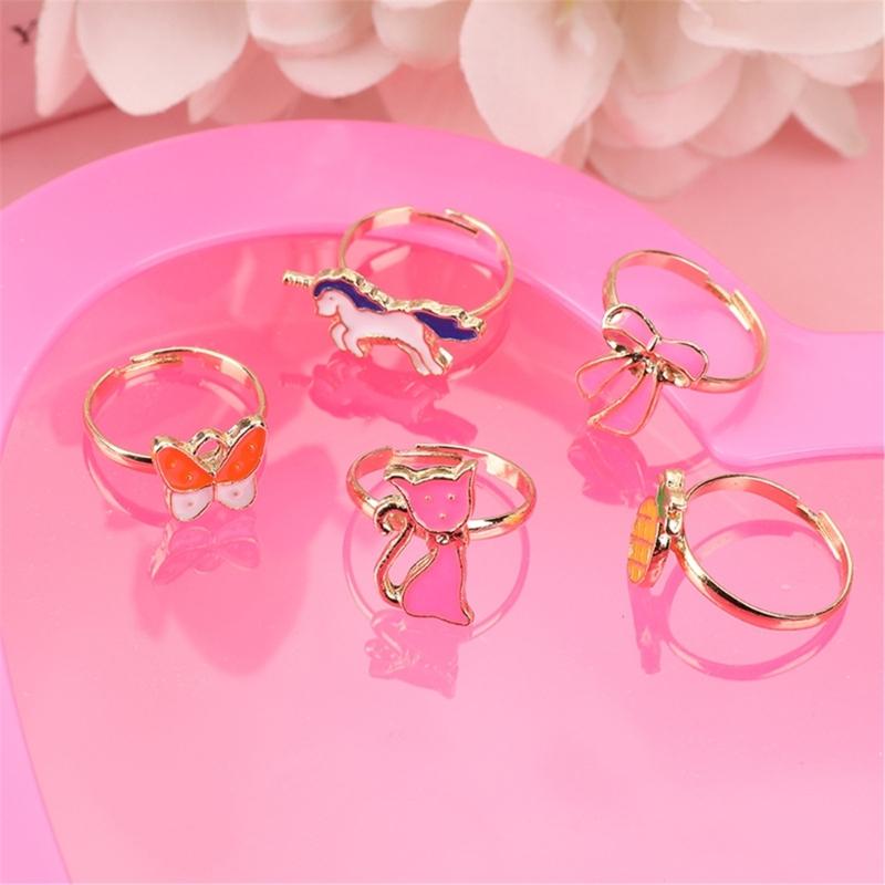 36pcs Adjustable Kids Rings Set Colorful Alloy Rings Fashionable Jewelry for Girls Dress Up Parties and Imaginative Play