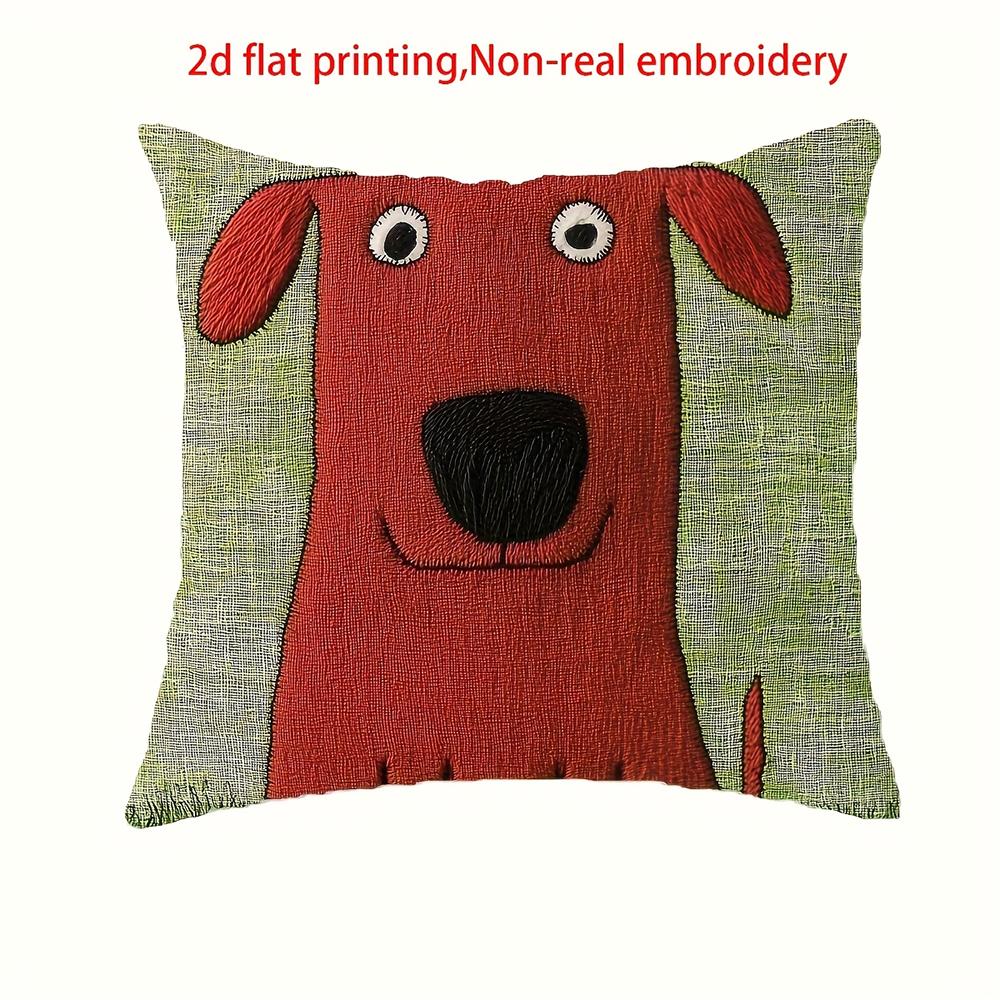 

2D flat- Cute Red Dog Linen Throw Pillow Cover Fun Cartoon Square Cushion Case for Home Decor 45x45cm-1pcs