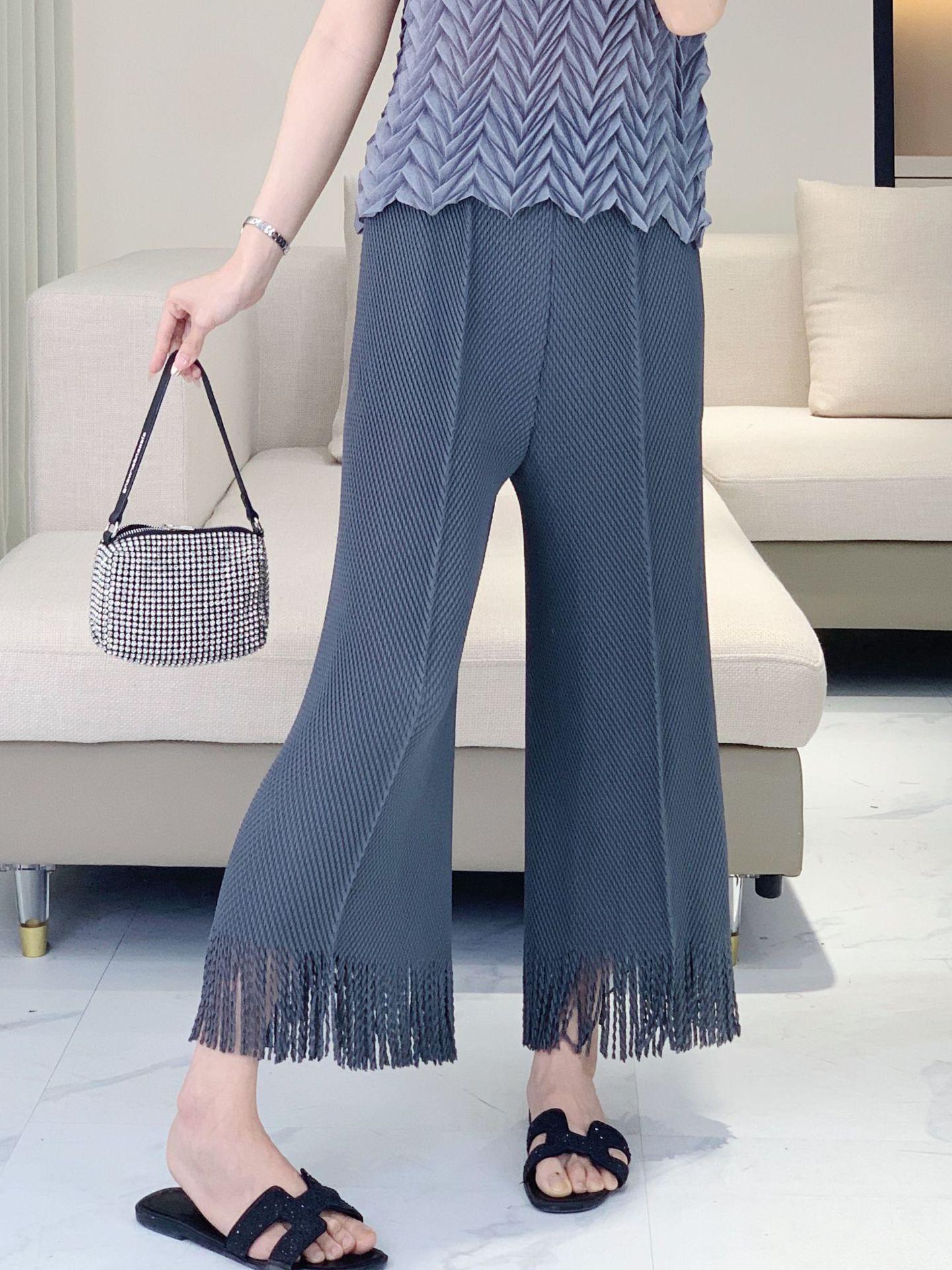 

Шикарные плиссированные брюки с кисточками и высокой посадкой для весны, лета и осени One Size [fits 80-140 jin] серый