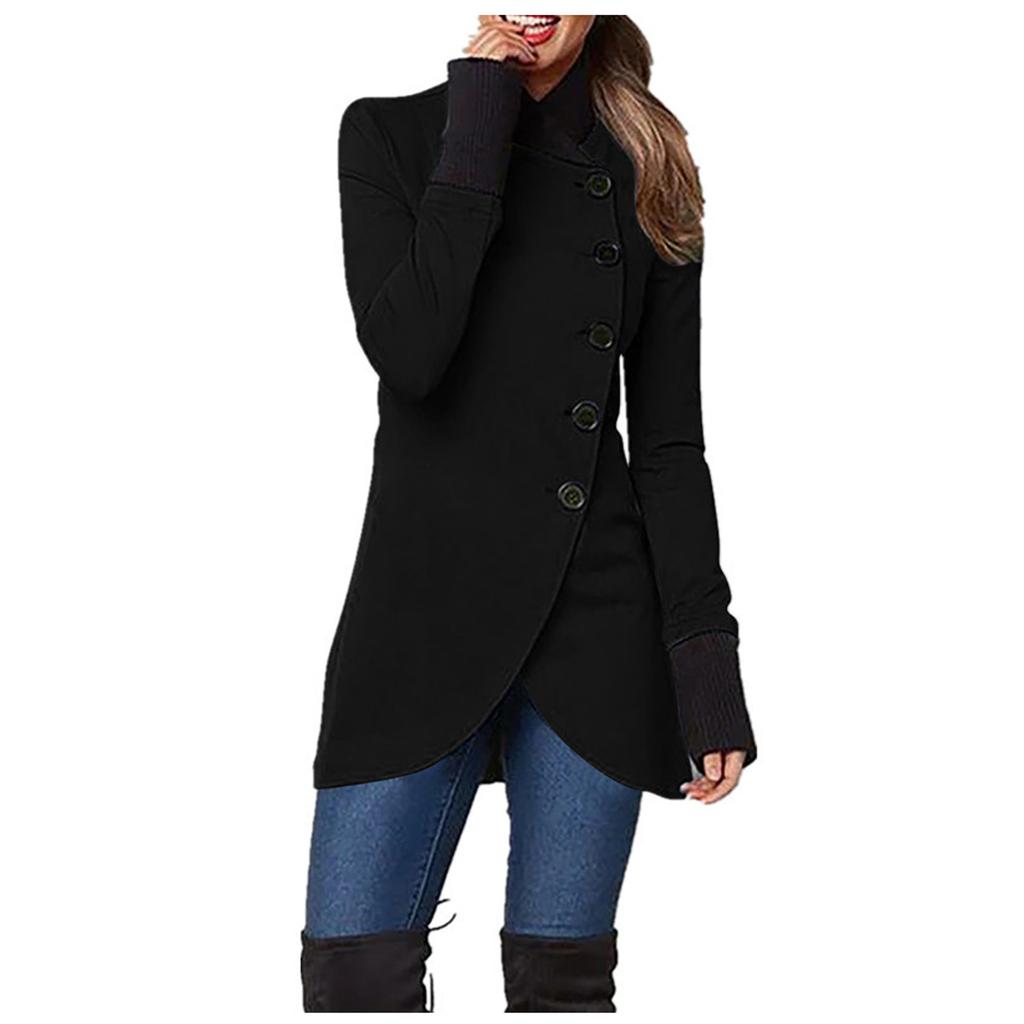 Women's Casual Fashion Solid Color Single Breasted Lapel Stitching Hem Slit Long Sleeved Jacket Coat