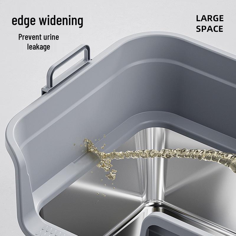 Semi-Enclosed Stainless Steel Cat Litter Box with High Walls, Splash and Leak Resistant, Large Top-Entry Design.