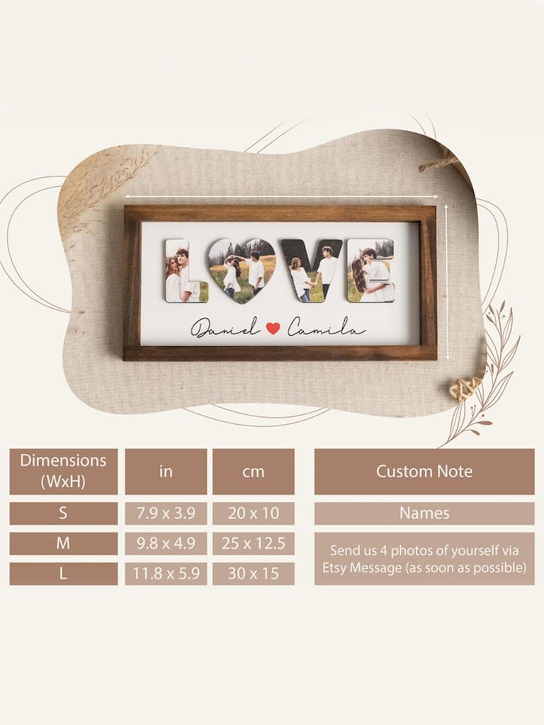 Custom LOVE Photo Wooden Frame Heart Picture Collage Plaque Wedding Engagement Anniversary Home Wall Decor Romantic KeepsakeGift