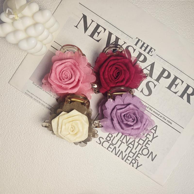 Mesh Flower Hair Clip for Woman Elegant Temperament Shark Clip Girl Ponytail Hair Clamp