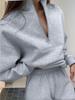 2025 European Autumn/Winter Fashion Zipper Lapel Solid Color Casual Two-Piece Set