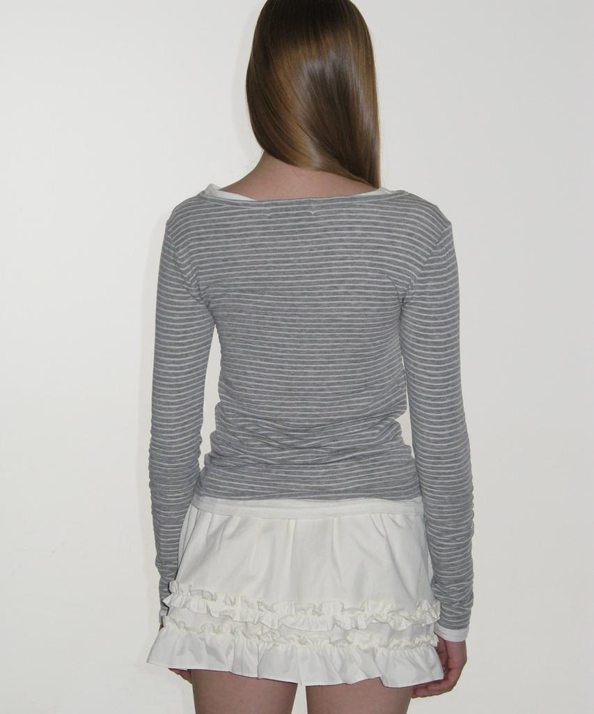 CRANK Striped Basic Boat Neck Top_Gray