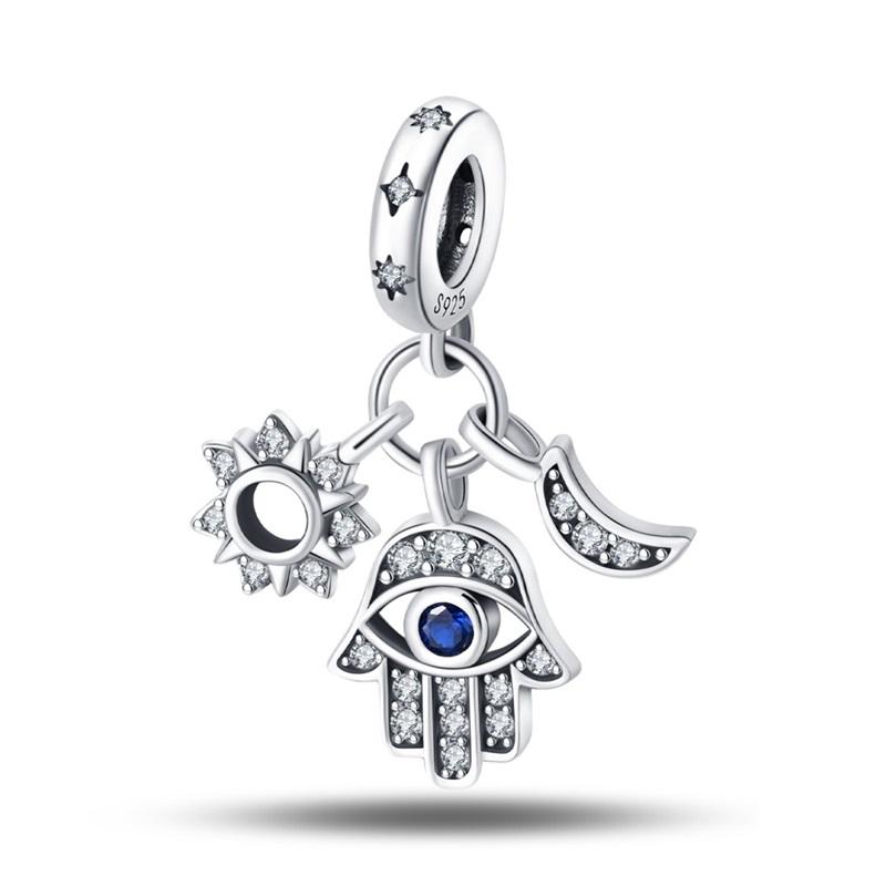 Exquisite 925 Silver Mysterious Blue Butterfly Devil's Eye Fatima's Hand Pendants Charms Beads Fit Qikaola Bracelets DIY Jewelry
