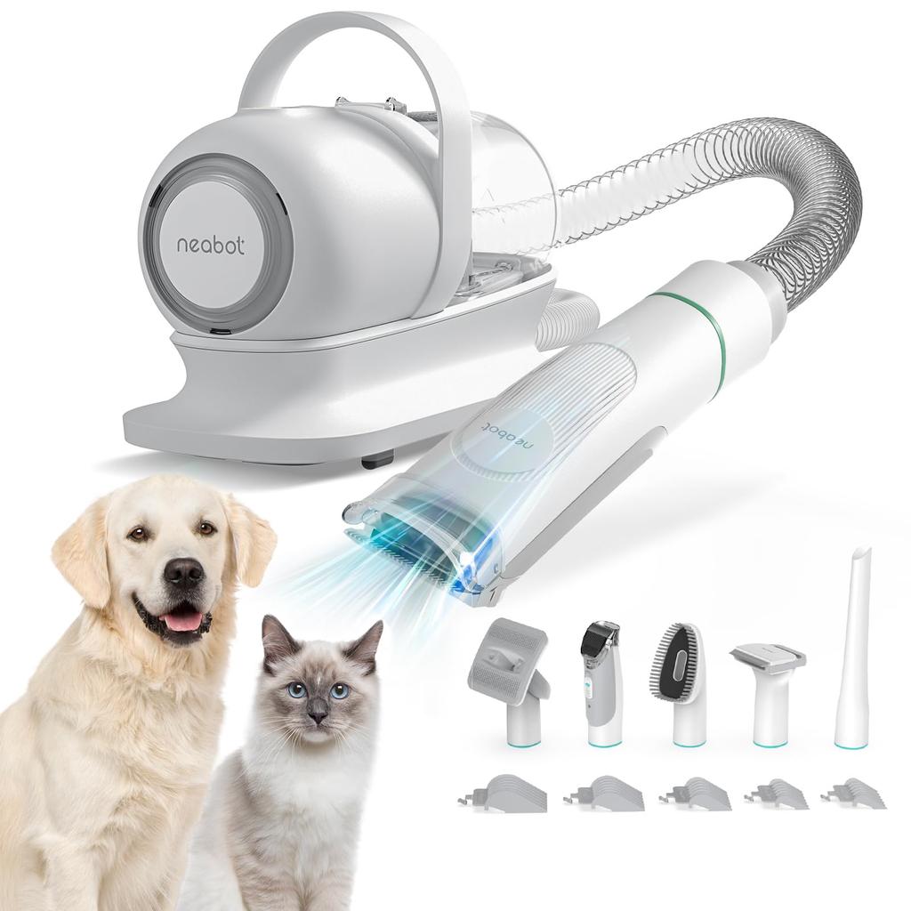 Brush and Vacuum Neabot Pet Clipper Dog Cat Beauty Device 5 in 1 Multifunctional Pet Vacuum Cleaner Pet Grooming Set Electric Clipper Includes Hair