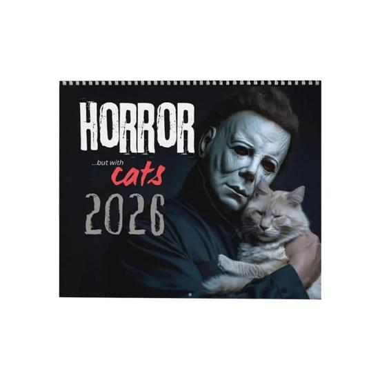 2026 Halloween Horror Movie And Cats Wall Calendar 12-Month Planner with Spooky Cat Illustrations Wall Hanging Spiral Bound Calendar for Scary