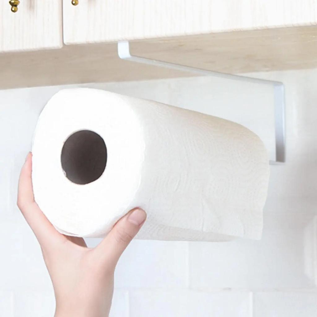 Door Cabinet Hanging Paper Towel Rack Free Punching Wrought Iron Cabinet Partition Layer Storage Rack Roll Holder