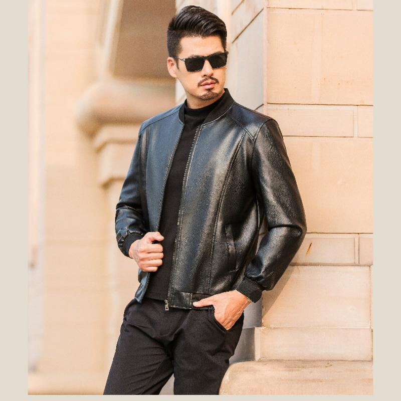 Fall Baseball Collar Black Leather Men's Boyfriend Explosion Thin Men's Baseball Jacket