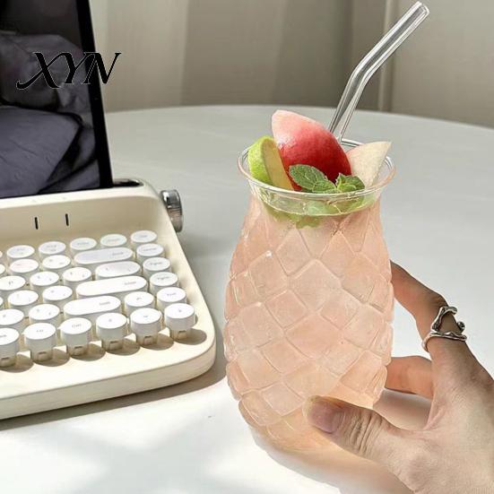 Makkelijk schoon te maken Glasen Beker Ananasreliëf Beker, 480ml Sapcentrifuge voor Koude Dranken, Frisdrank Fotogenieke Drinkbeker Water Koffie Thuisbar, Vintage Cadeau Vrouwen