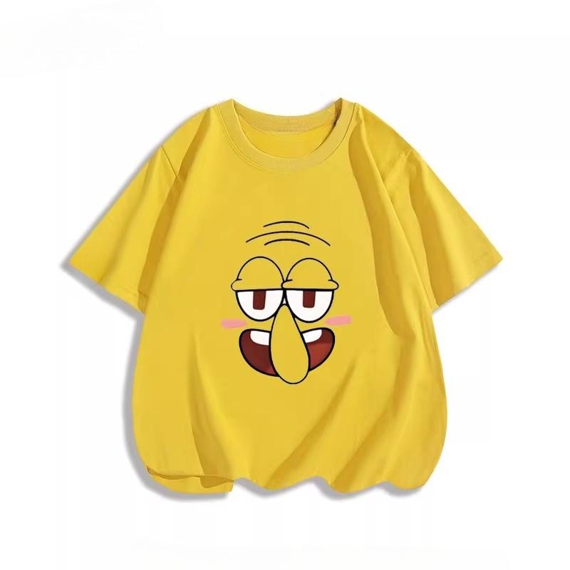 Potdemiel Summer SpongeBob SquarePants Pure Polyester Children's T-Shirt, Comfortable and Breathable, Suitable for Boys and Girls.