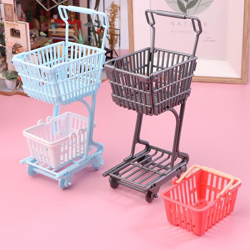 1/12 Dollhouse Mini Shopping Cart Supermarket Shopping Basket Model Dollhouse Supermarket Decoration Accessory Pretend Play Toy