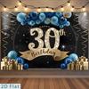 Sfondo fotografico 2D per 30° compleanno Sfondo nero con numero dorato e palloncini blu