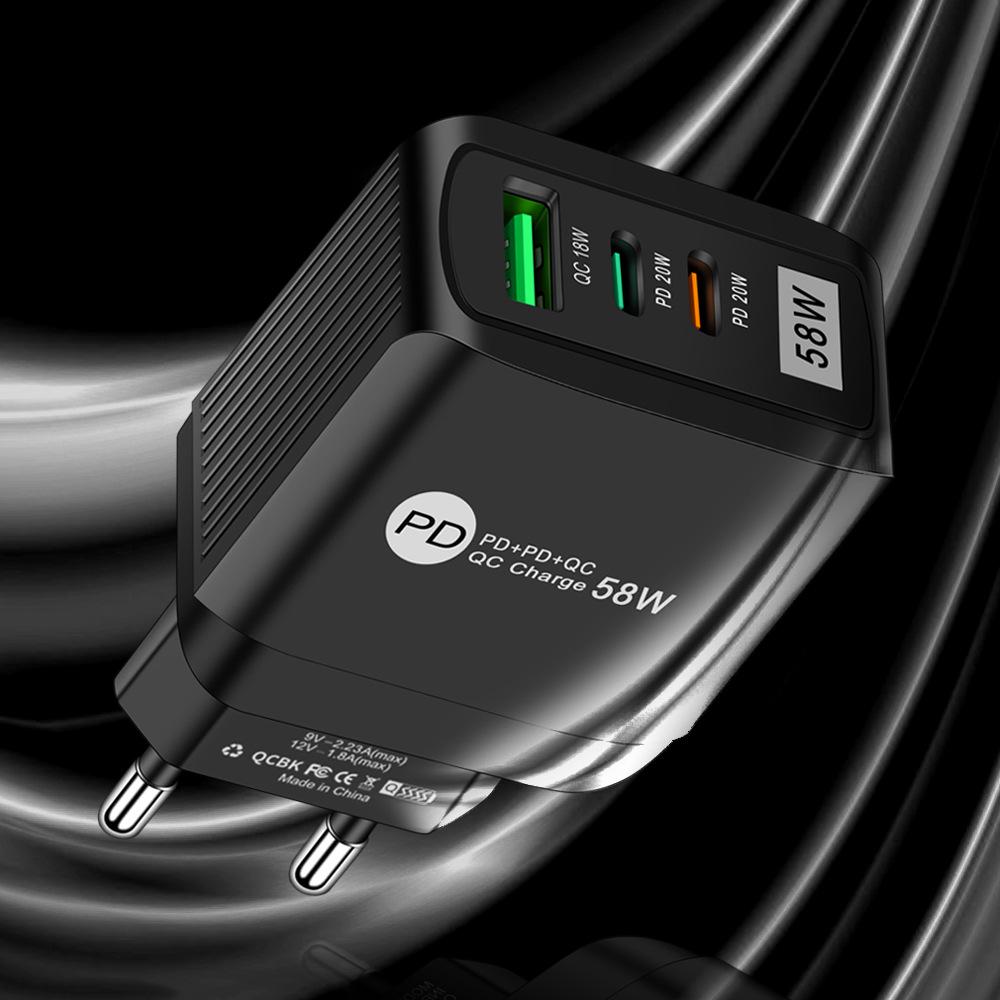 Luminous 58W Fast Charger: Dual Fast Charge 2PD + QC3.0 USB for Mobile Phones, Certified PD Charger