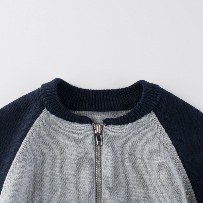 27Kids Spring and Autumn Children's Zip-Up Cardigan, Color-Blocked Knit Sweater for Young Boys, Pure Cotton Sweater Jacket