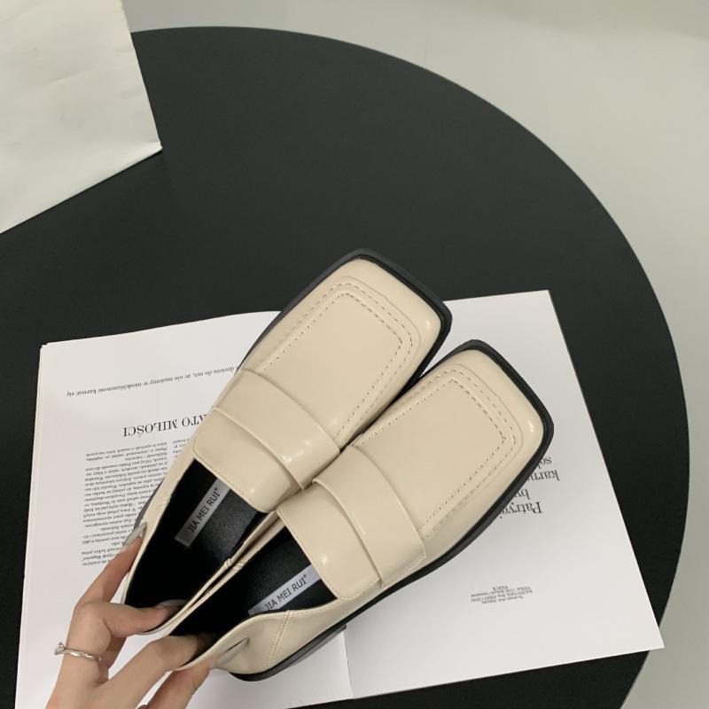 

2025 autumn British small leather shoes women s new Korean version retro square head student one pedal loafers women s thick heel 39 абрикосовый