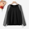 ZANZEA Women Patchwork Long Sleeve Casual Round Neck Loose Blouse