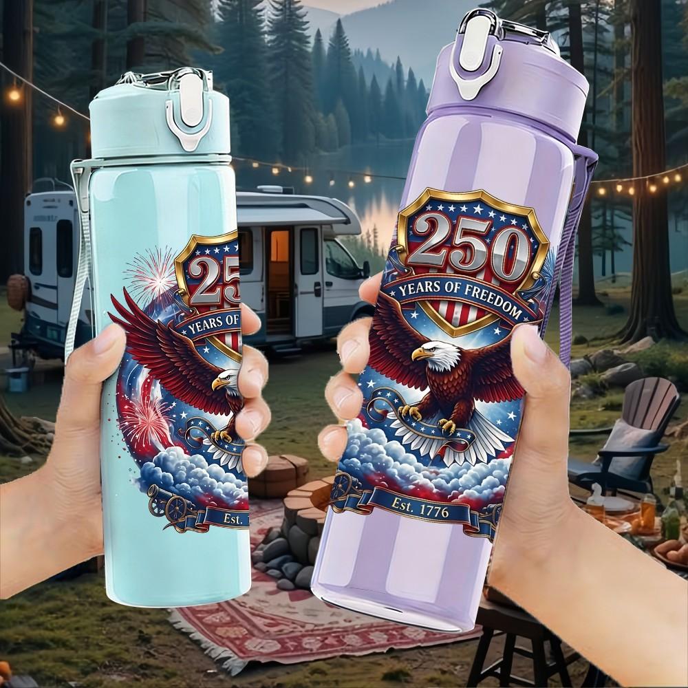 1PC Retro Eagle Emblem 750ml Color Plastic Sports Water Bottle Leakproof Flip Straw Lid Suitable for Sports Office Home Use