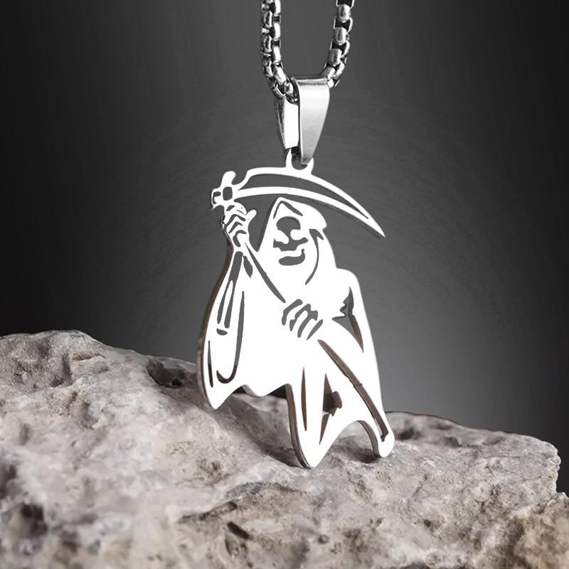 

Хэллоуин Мрачный Жнец Череп Коса Подвеска Ожерелье: Мужские аксессуары из титановой стали