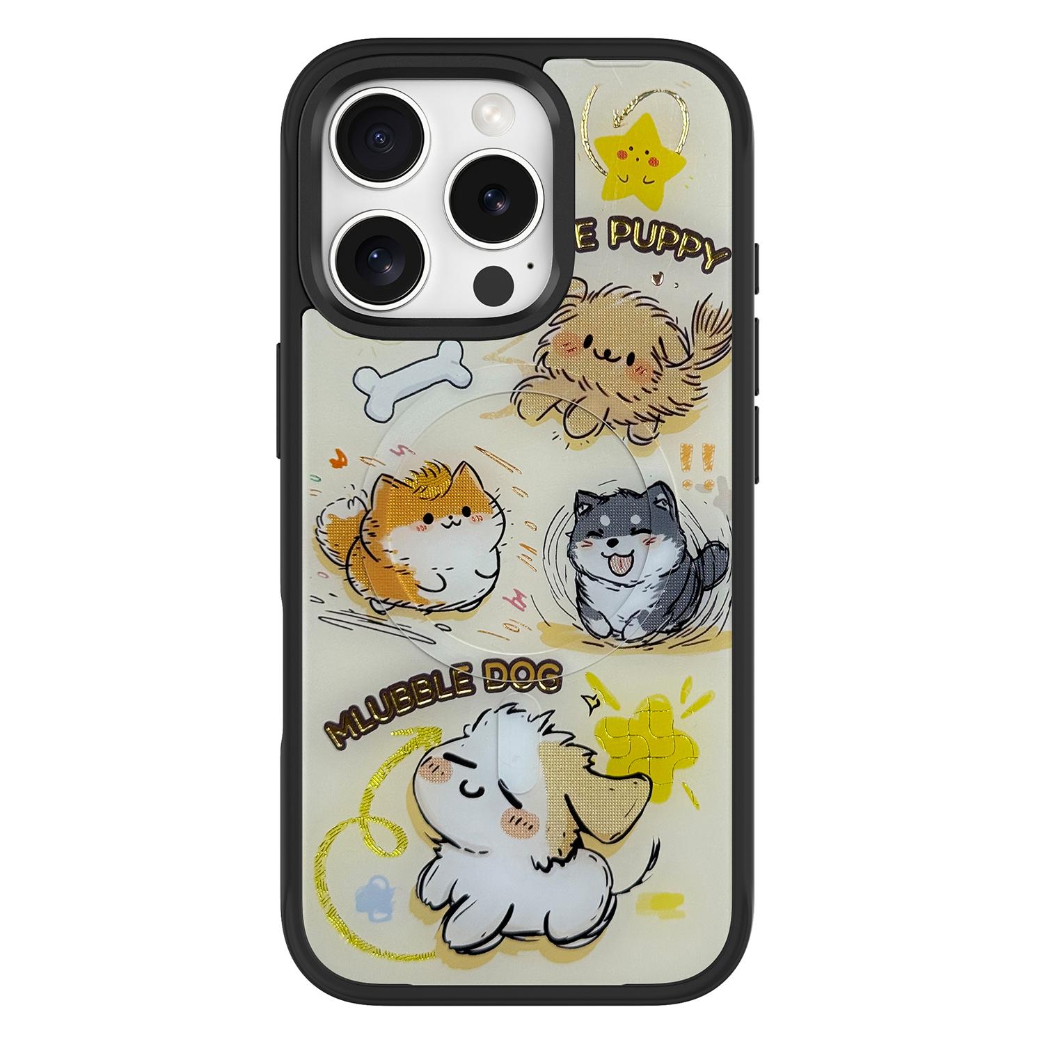 

For iPhone 16 Pro Max Magnetic Case TPU PC Phone Cover with Detachable Whirlwind Dog Backplate D