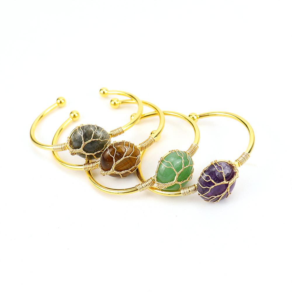 Handmade Copper Wire Winding Round Rough Stone Natural Crystal Bracelet Bracelet Bracelet B66