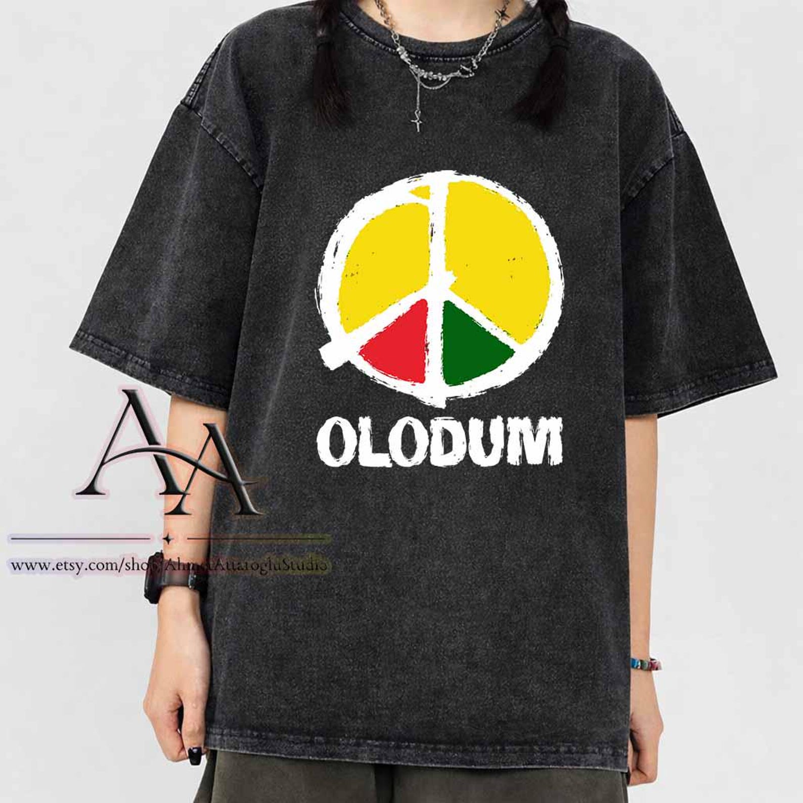Mineral Wash Tee Olodum Brazilian Musical T-Shirt: Comfort Colors Michael Jackson Peace Logo XL