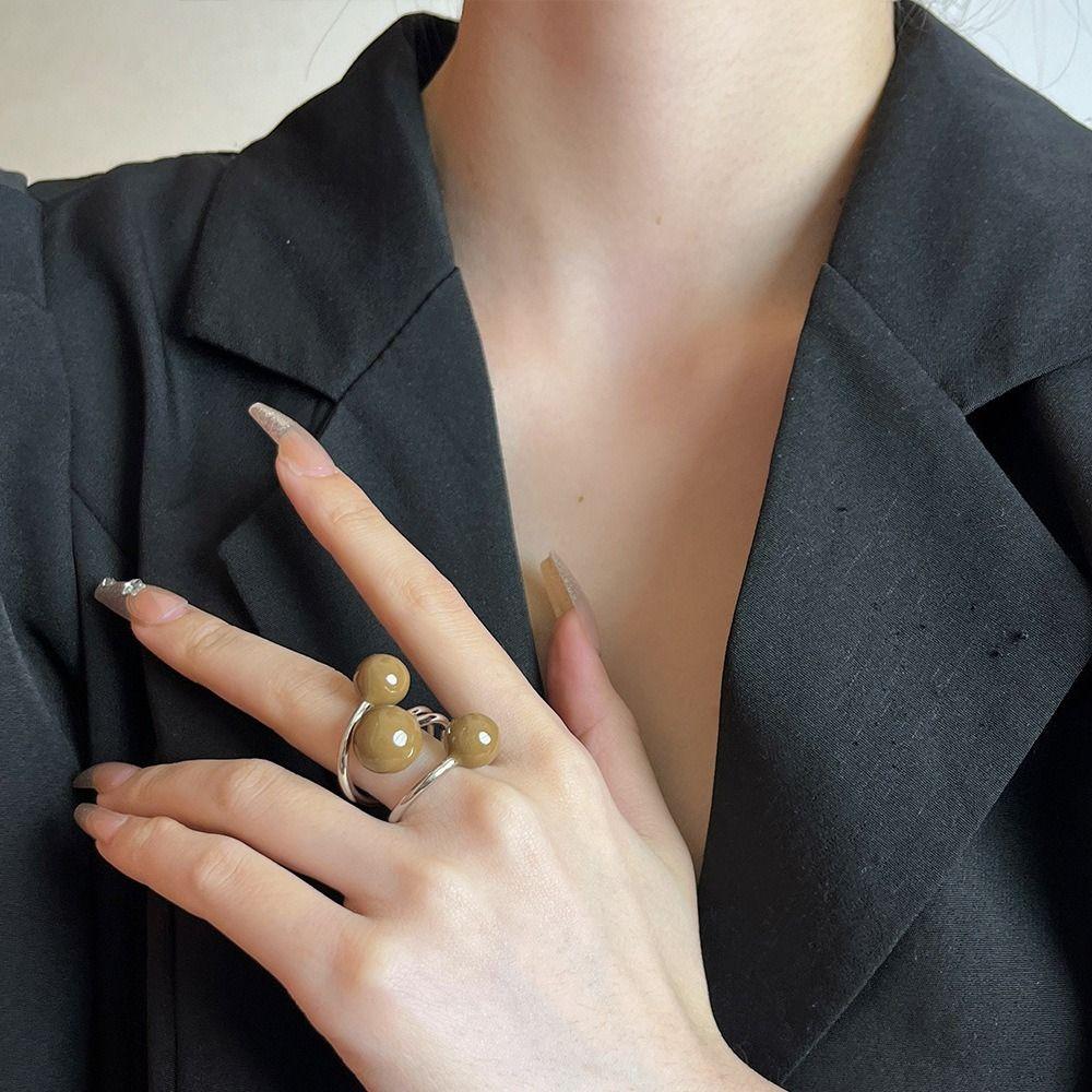 Imitation Opening Rings Chocolate Color Exaggerated Ring Elegant Pearl Rings  Women