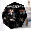 1pc Wednesday AddamsOpen/Close Umbrella-Windproof, Compact Travel Umbrella, Sturdy 8-Rib Shaft, Outdoor Accessory, 1046
