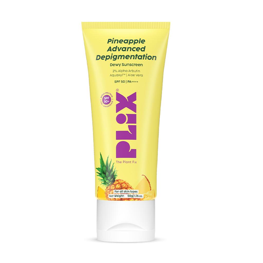 PLIX - THE PLANT FIX Pineapple Advanced Depigmentation Dewy Sunscreen SPF 50 PA++++ | Alpha Arbutin & Aquaxyl | Reduces Pigmentation, Protects fr