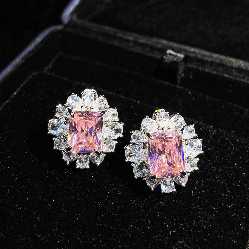 Color Treasure Set, Ascher Yellow Diamond Topa Blue Argyle Pink Square Diamond Ring Stud Earrings Pendant Female