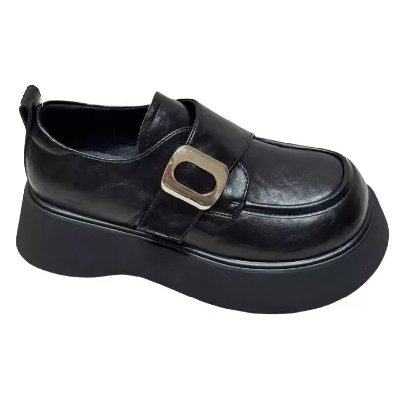 Thick-soled big-headed women's spring new Velcro small leather shoes single shoes