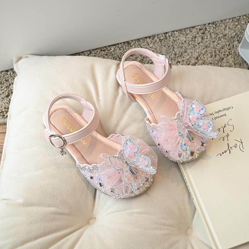 Children Princess Sandals for Girls  Summer New Fashion Rhinestone Glitter Cute Sweet Butterfly Korean Beach Shoes for Party