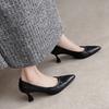 French shallow leather single shoes women's high heels 2025 autumn thin heel pointed pleated Korean version commuter work leather shoes