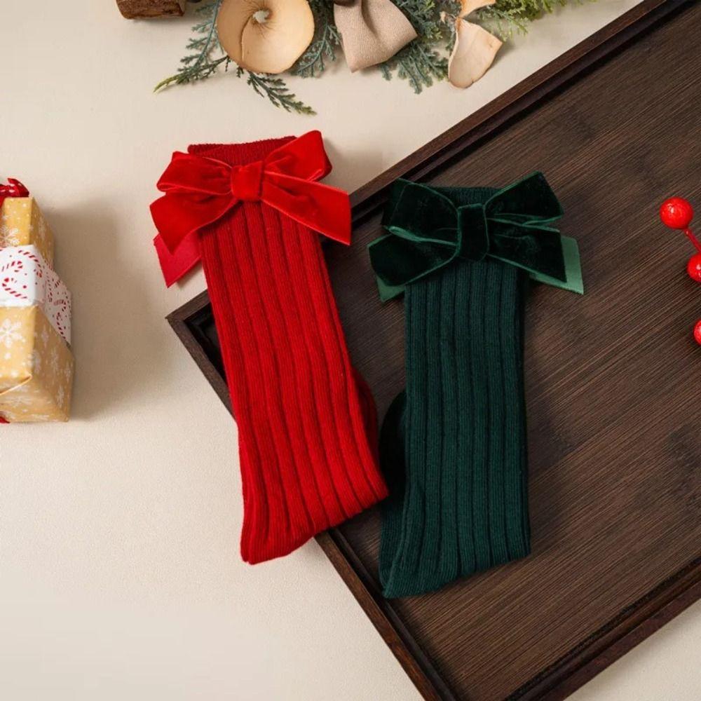 Sweet Kids Red Socks Red Bow Middle Tube Socks Soft Baby Knee High Long Sock Autumn Winter