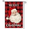 Double-Sided Garden Flag Featuring Santa Claus, Perfect for Winter Holidays with a Watercolor Buffalo Plaid Design