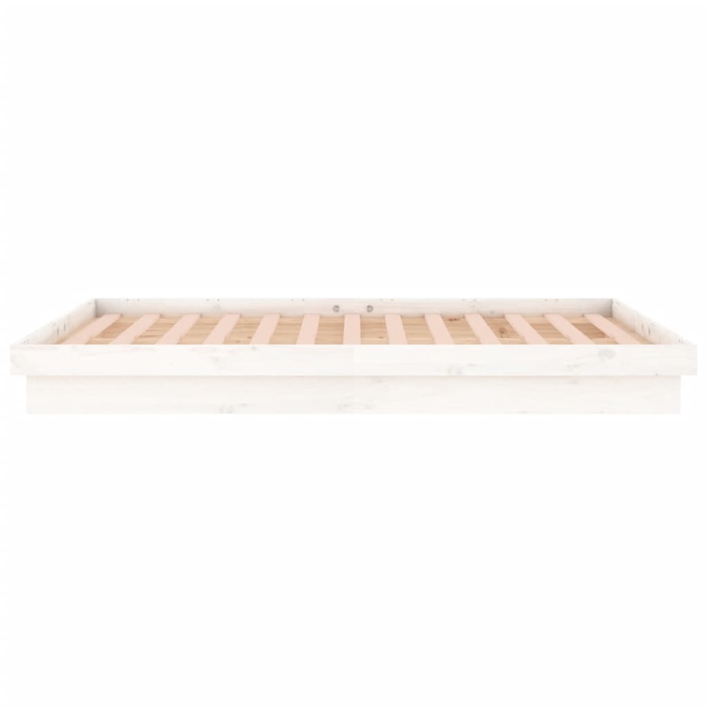 Vidaxl Bed Frame With LED, White, 135X190 Cm, Double, Solid Wood