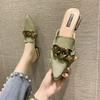 Fashion Female Shoes Shallow Low Mules for Women Square Heel Slippers Casual Pointed Toe Slides Rivet New Block Luxury Cover Soft