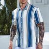 Summer Casual Mens Striped Short Sleeve Shirt Hawaiian Style