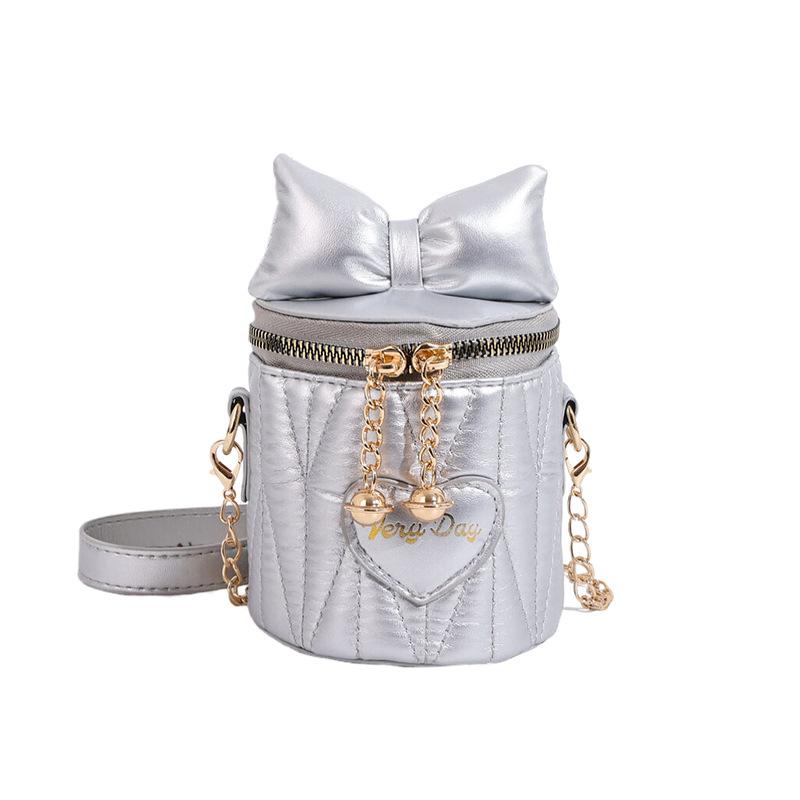 Cute Bowknot Quilted Bucket Bag 2026 New Fashion Chain Strap Crossbody Purse Korean Style Handbag for Women серебряный
