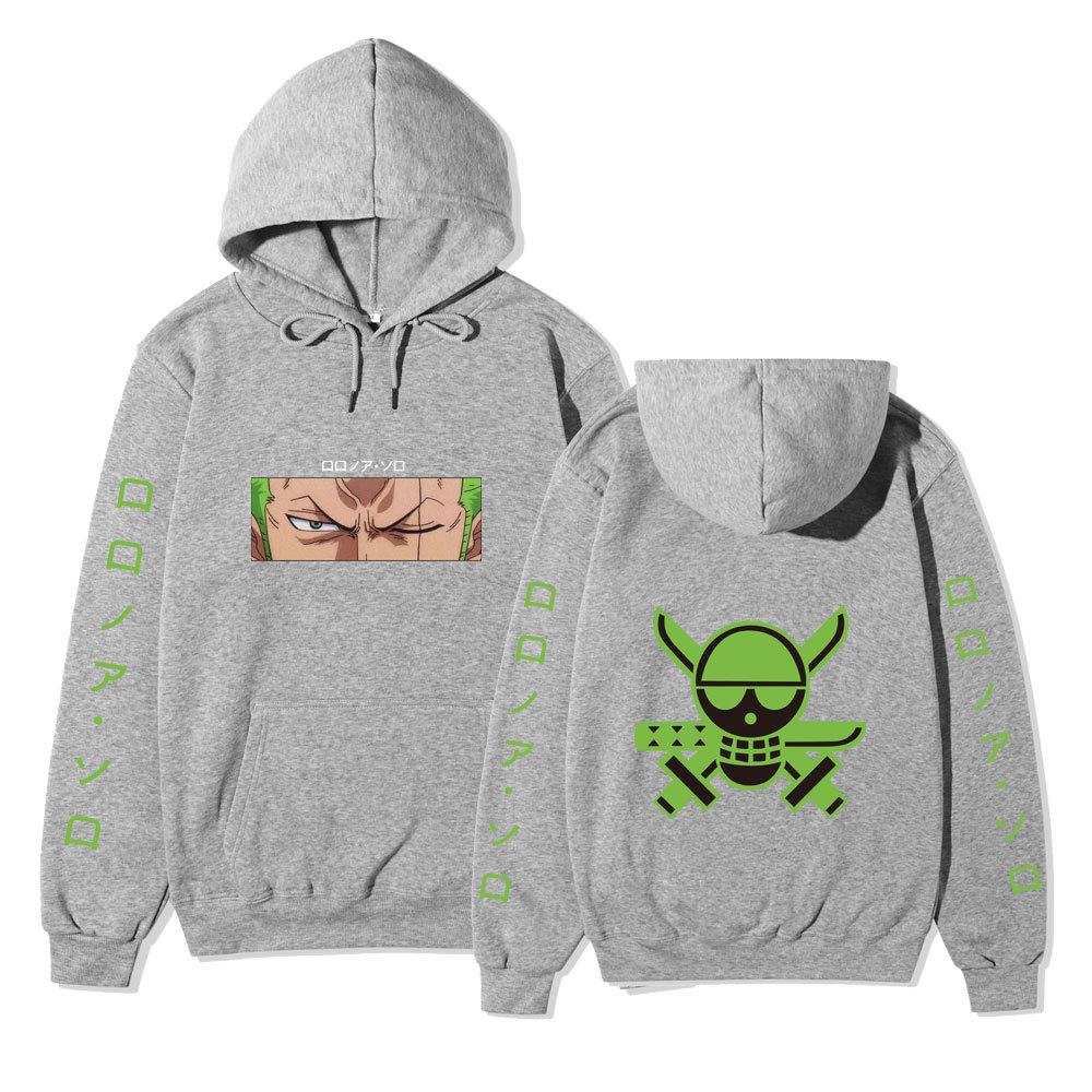 Anime One Piece Zoro Hoodie, Front Back Double Sided Print Pullover Sweatshirt Long Sleeve Streetwear for Men Women