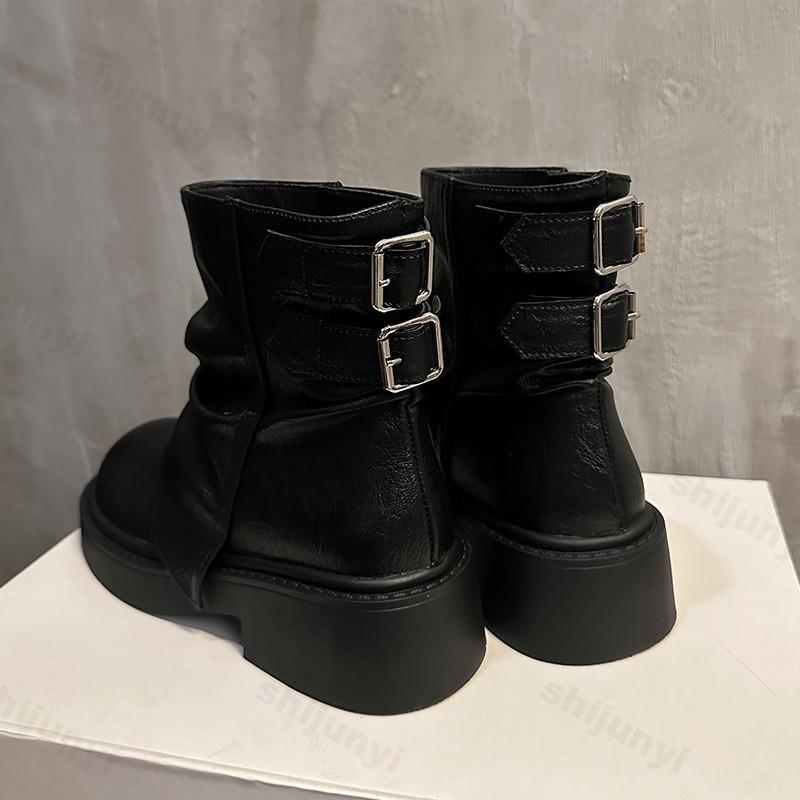 Fashion Autumn Women Boots 2025 Round Toe Chunky Platform Mid Calf Boots Fashion Retro British Style Wedges High Top Boots Botas Mujer