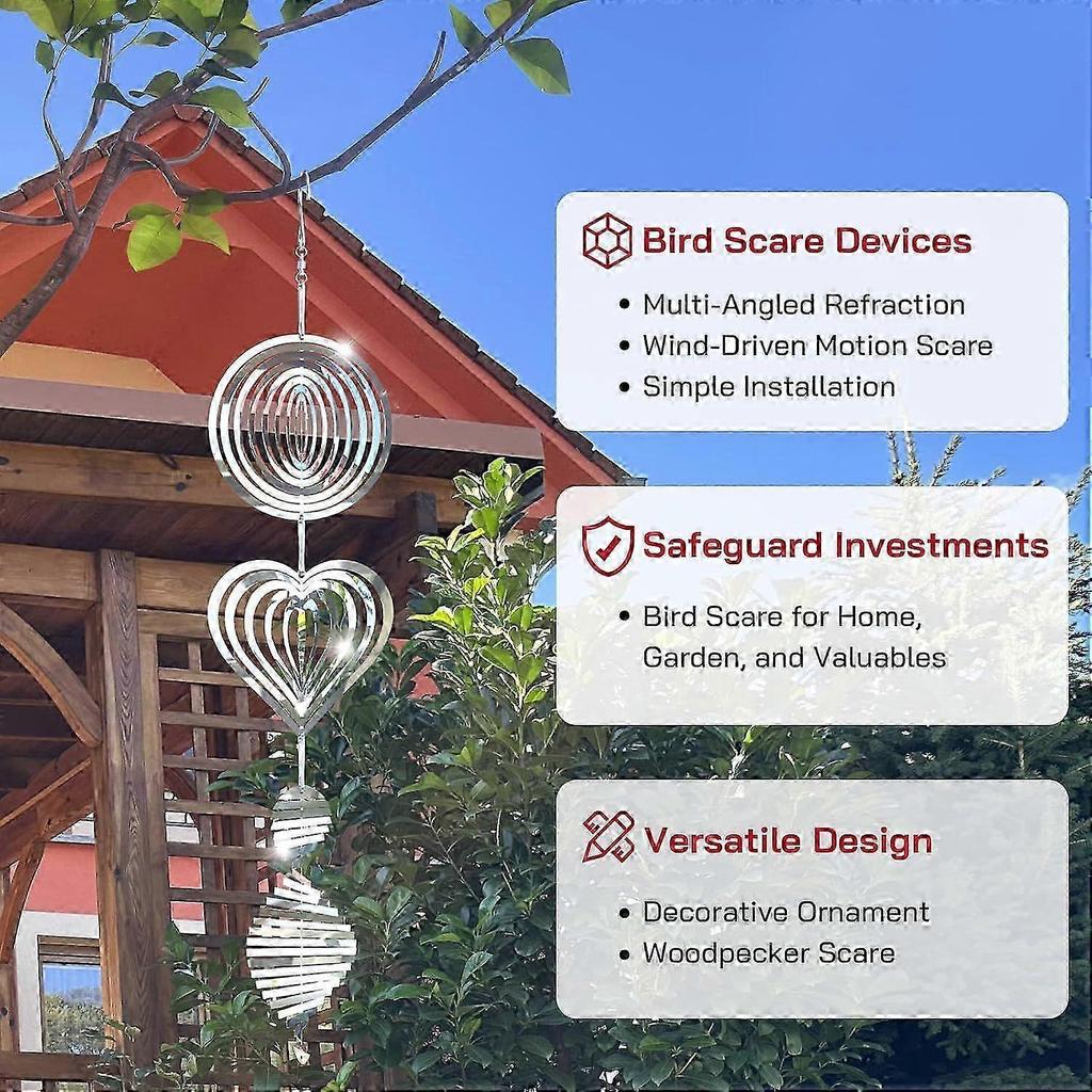 3Pcs Bird Deterrents for Outside, Reflective 3D Stainless Steel Wind Spinners, Garden Decor, Bird Scare Devices To Keep Woodpeckers, Pigeons Away from