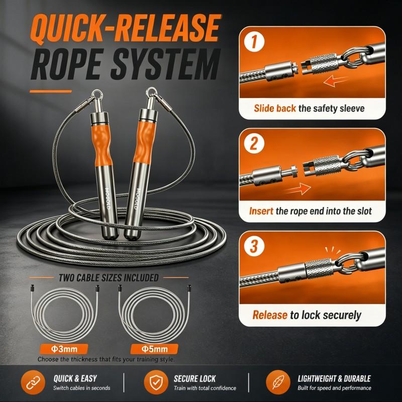 Professional Speed Jump Rope With Quick-Release Buckle Replaceable 3mm/5mm Steel Cable Silicone-Aluminum Handle Fitness