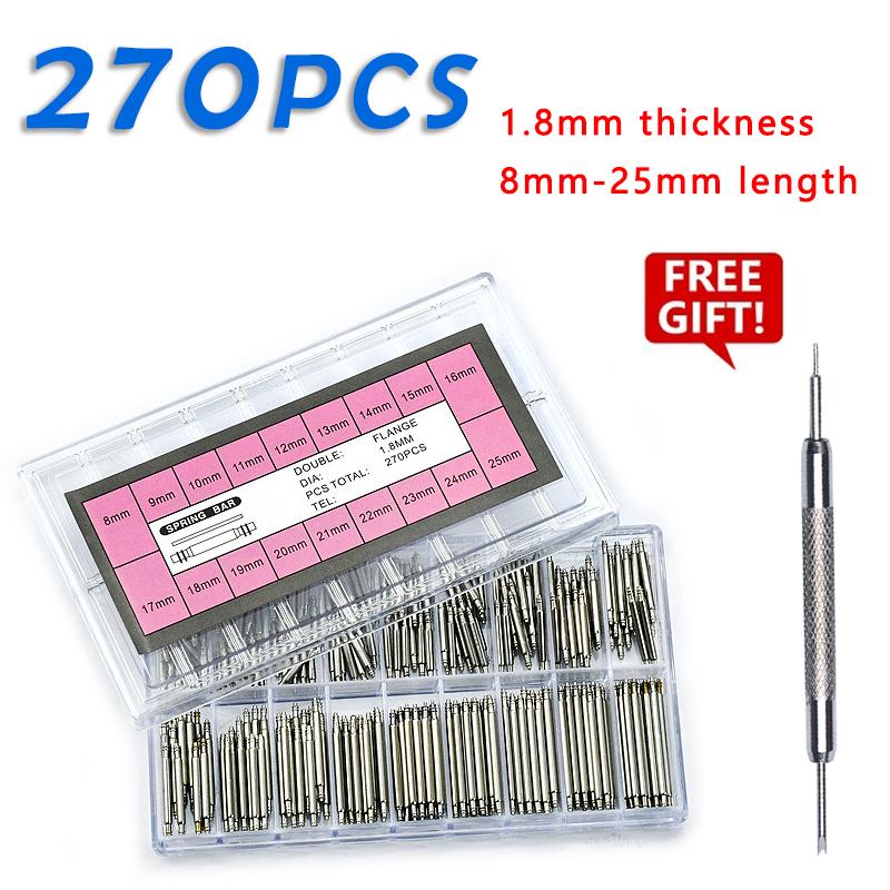 270pcs/set Strainless Steel Spring Bars Dia 1.5mm/1.8mm Length8mm - 25mm/6mm - 23mm Watchband Strap Belt Watch Repair Tools Pin
