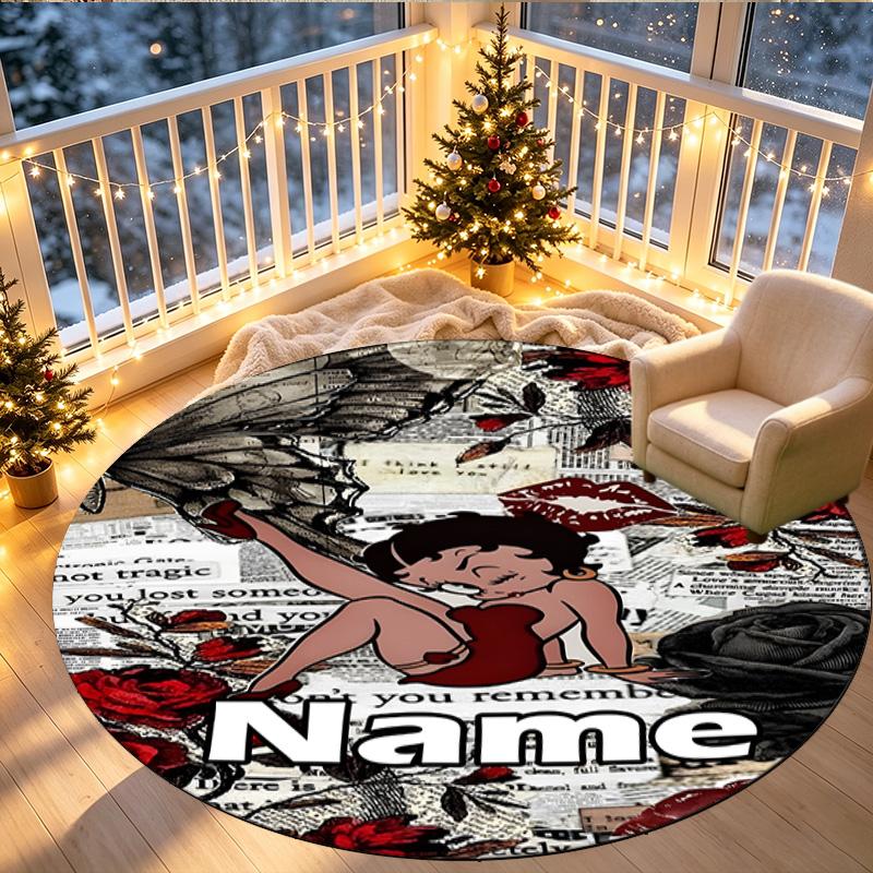 Custom Name Personalized Betty Boop Print Round Rug, Versatile Home Decor Carpet, for Playroom, Apartment, Balcony, Entryway, Hallway Gift