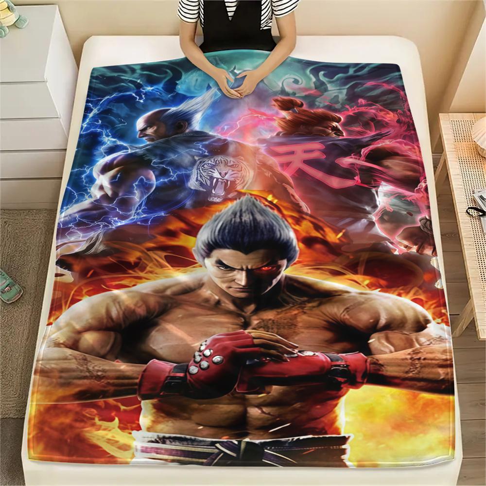 Tekken Print Flannel Blanket, Warm Comfortable for Bedrooms, Sofas, Beds, Chairs, Picnics, Travel -HE75