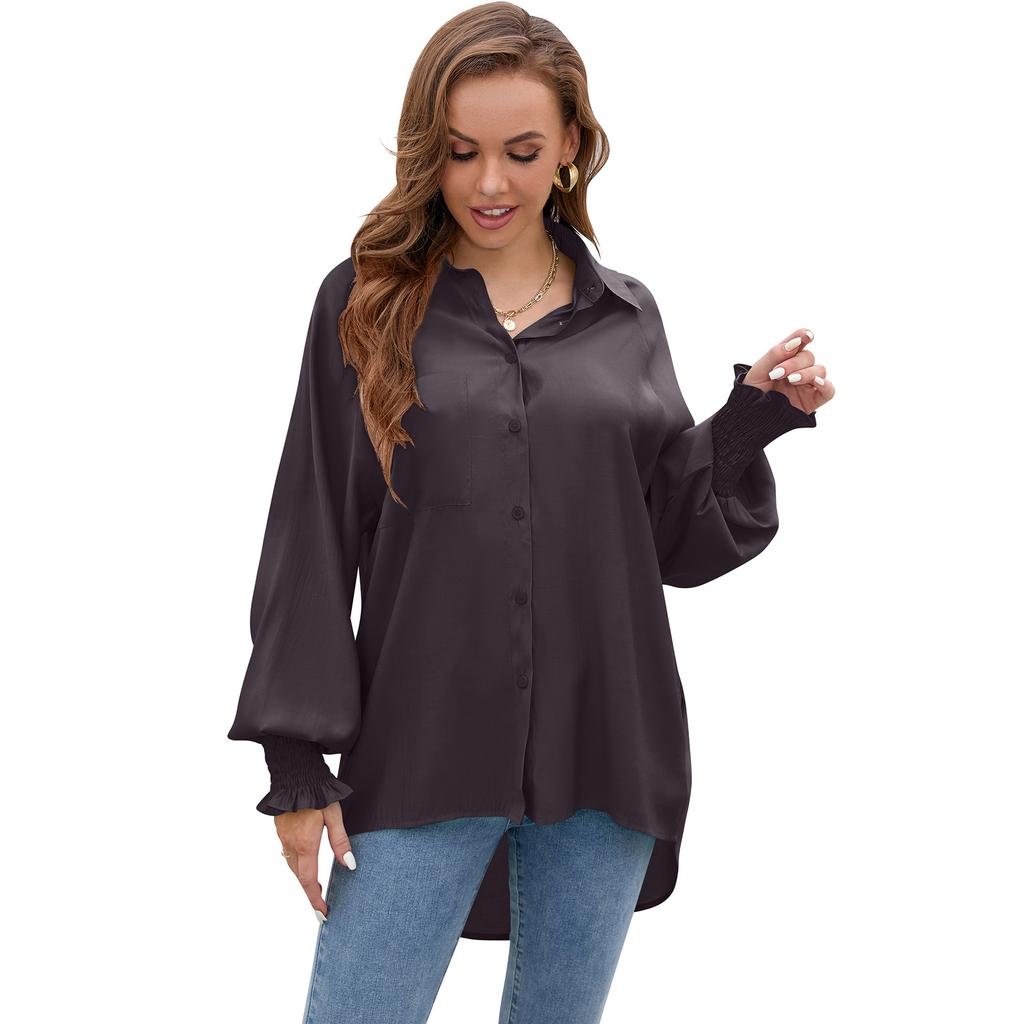Spring and Autumn Women's Shirt Insert Sleeve Tencel Top Soft Solid Color Loose Plus Size Blouse