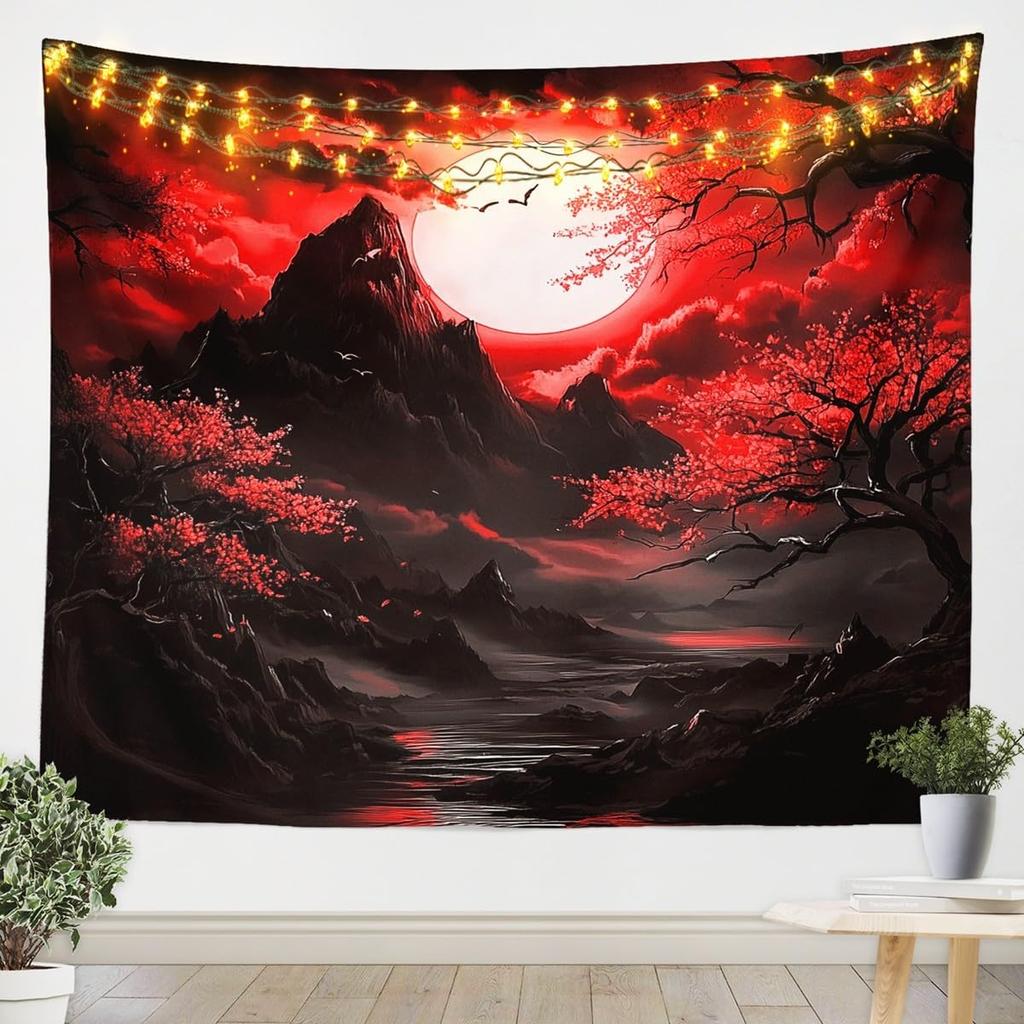 Japanese Wave Tapestry Kids Ocean Wave Sunset Wall Hanging For Boys Girls Teens Japanese Ukiyoe Mount Wall Blanket Sea Waves