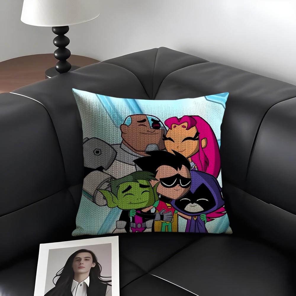 TTeen TitansS GGo Cartoon Cushion Cover Natural Linen Organic Fabric DoubleSided Printing Sofa Home Decor Gift Pillow Case